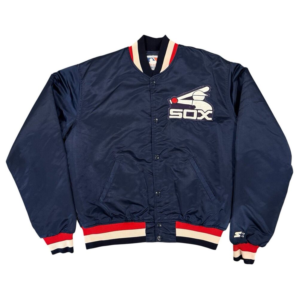 Vintage 80s Chicago White Sox Starter Satin Bomber Jacket Made in USA Batter L